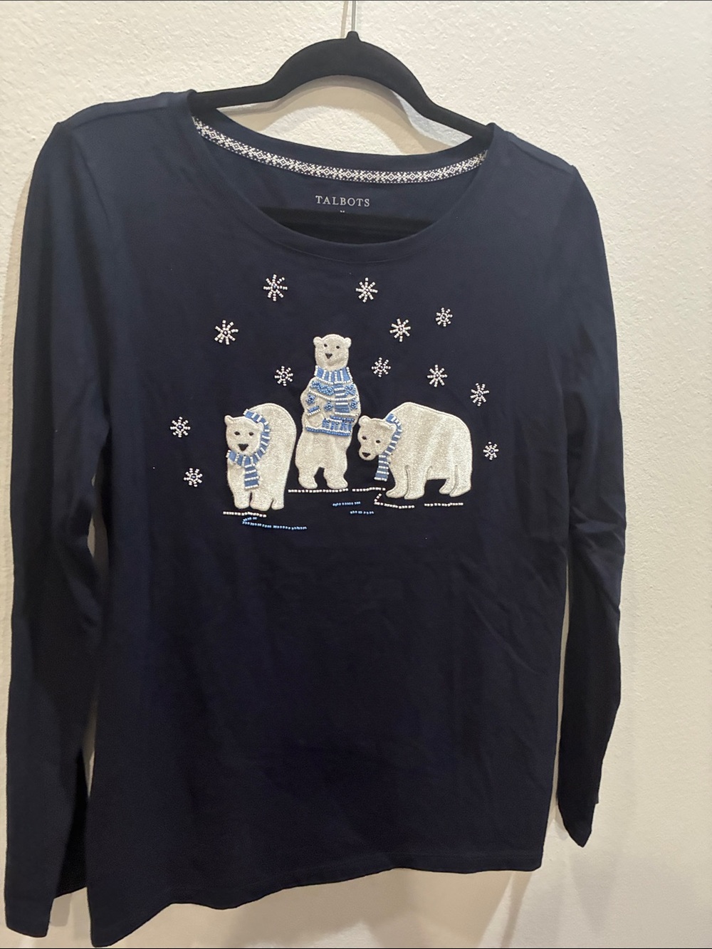 Talbots Navy Long-Sleeve Top with Embroidered Polar Bears - Picture 7 of 8